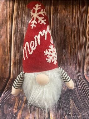 Holiday Time Bean Bag Plush Christmas Gnome Holiday Decor 15" New Red & Grey